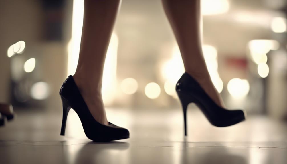 confidently strutting in heels