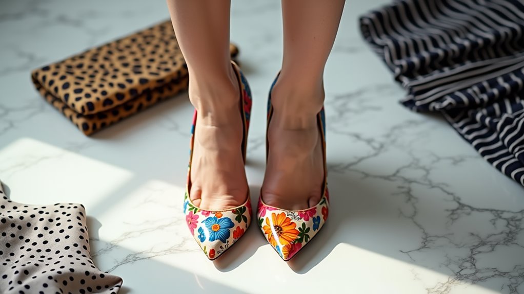 mixing printed heels stylishly