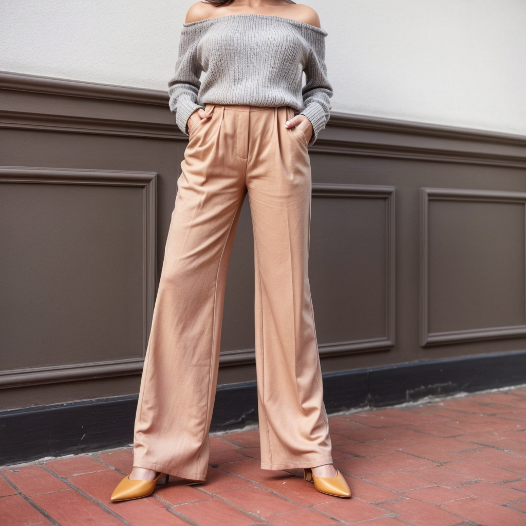 Shop the Look: Almond Toe Block Heel with High-Waisted Palazzo Pants and Off-Shoulder Knit Sweater for Relaxed Sophistication