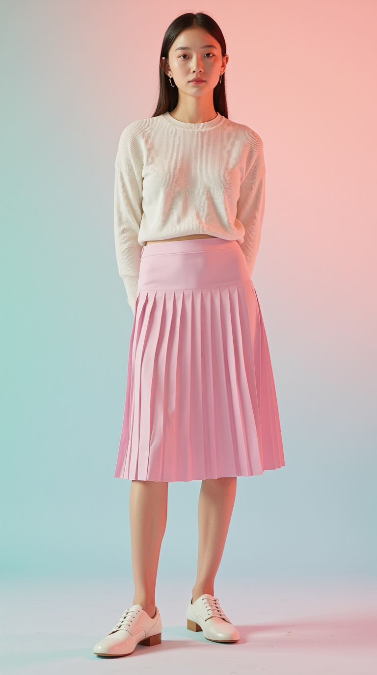 Shop The Look: Round Toe Block Heel with Pleated tennis skirt and Cropped crewneck sweater for Athletic Elegance