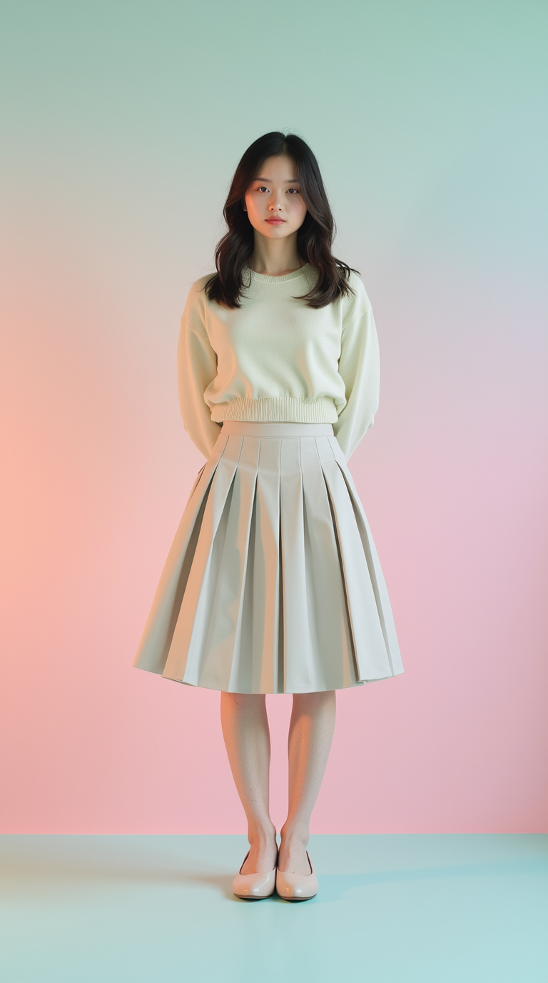 Shop The Look: Round Toe Block Heel with Pleated tennis skirt and Cropped crewneck sweater for Athletic Elegance