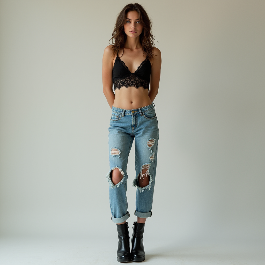 Shop The Look: Closed Toe Platform with Distressed boyfriend jeans and Cropped lace bodysuit for Edgy Romance
