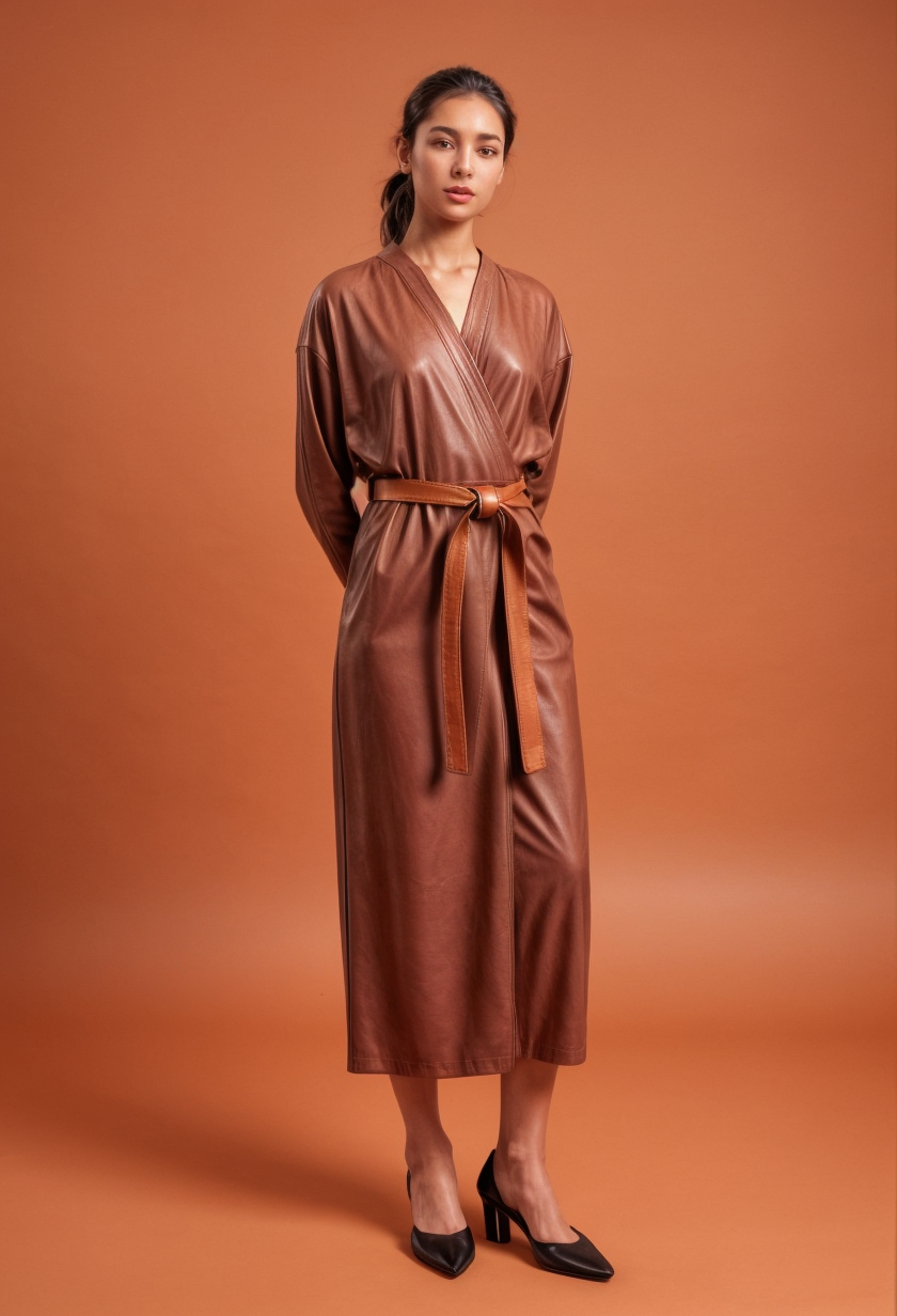 Shop the Look: Square Toe Wedge Heel with Wrap-Style Jersey Dress and Wide Leather Obi Belt for Sculpted Casual