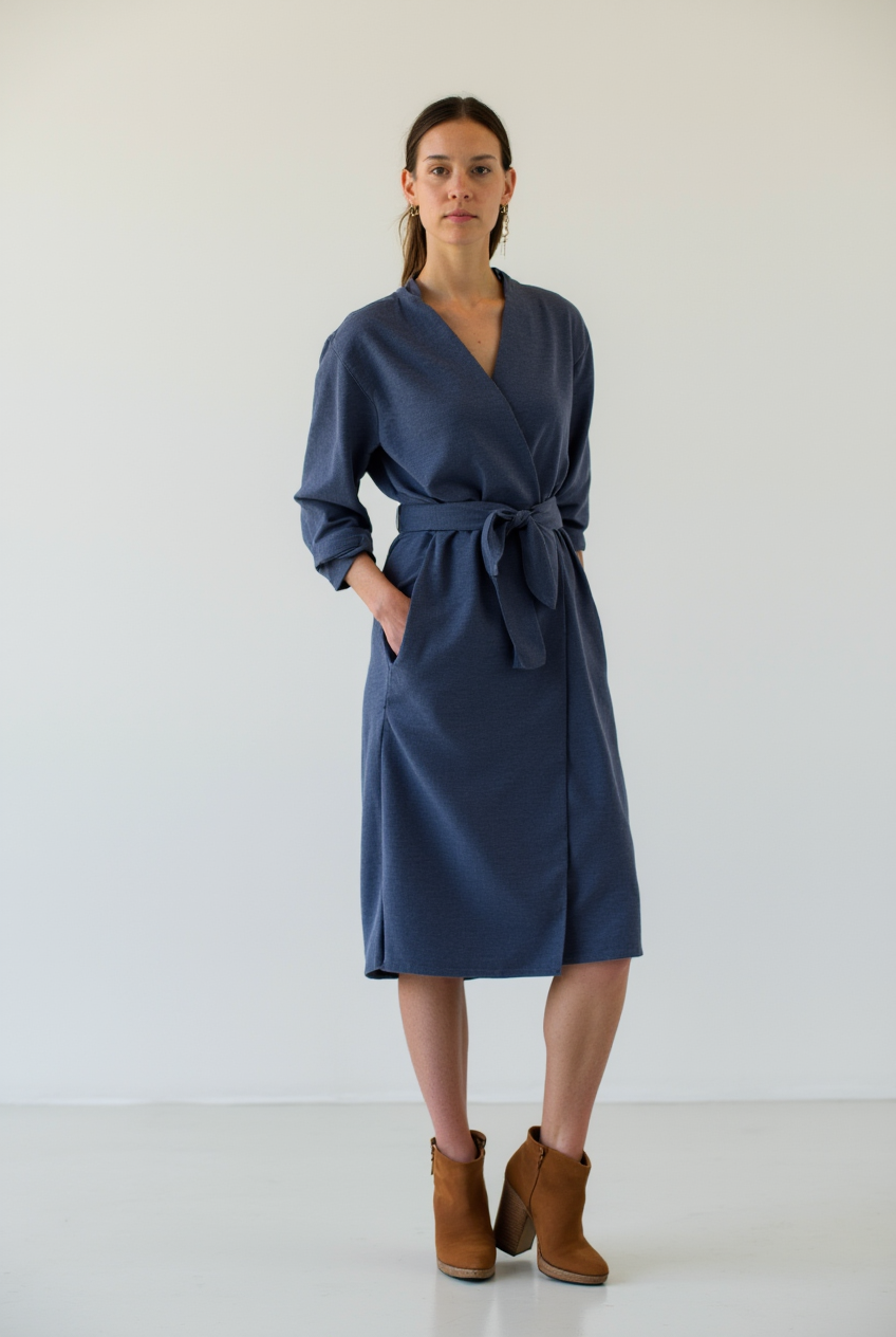 Shop the Look: Square Toe Wedge Heel with Wrap-Style Jersey Dress and Wide Leather Obi Belt for Sculpted Casual